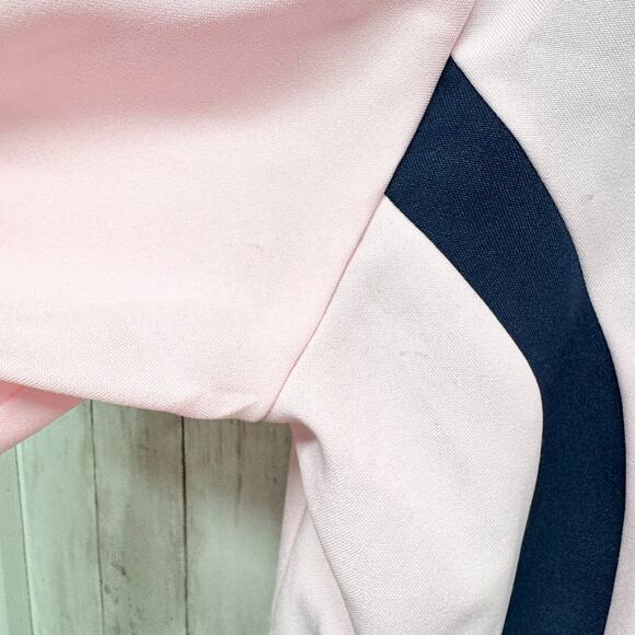 Vintage Olivia Matthews Jacket Women Size 14P Light Pink Navy Collarless Blazer - Picture 8 of 9